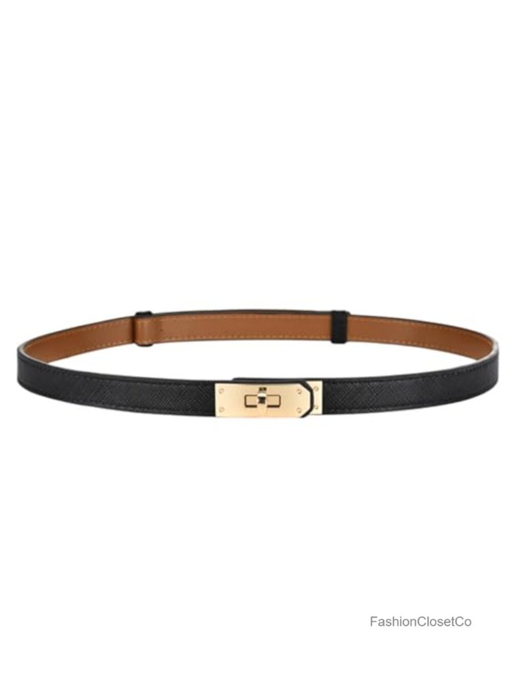 Skinny Belt Solid Color Alloy Turn Lock Adjustable Waist for Dresses Jeans Pants